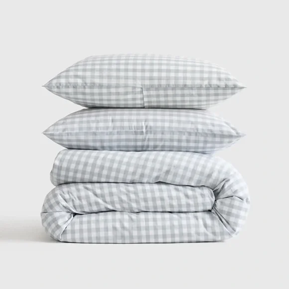 Quince Blue Fog Gingham Duvet Cover Set for Twin with Single Sham - Picture 1 of 4